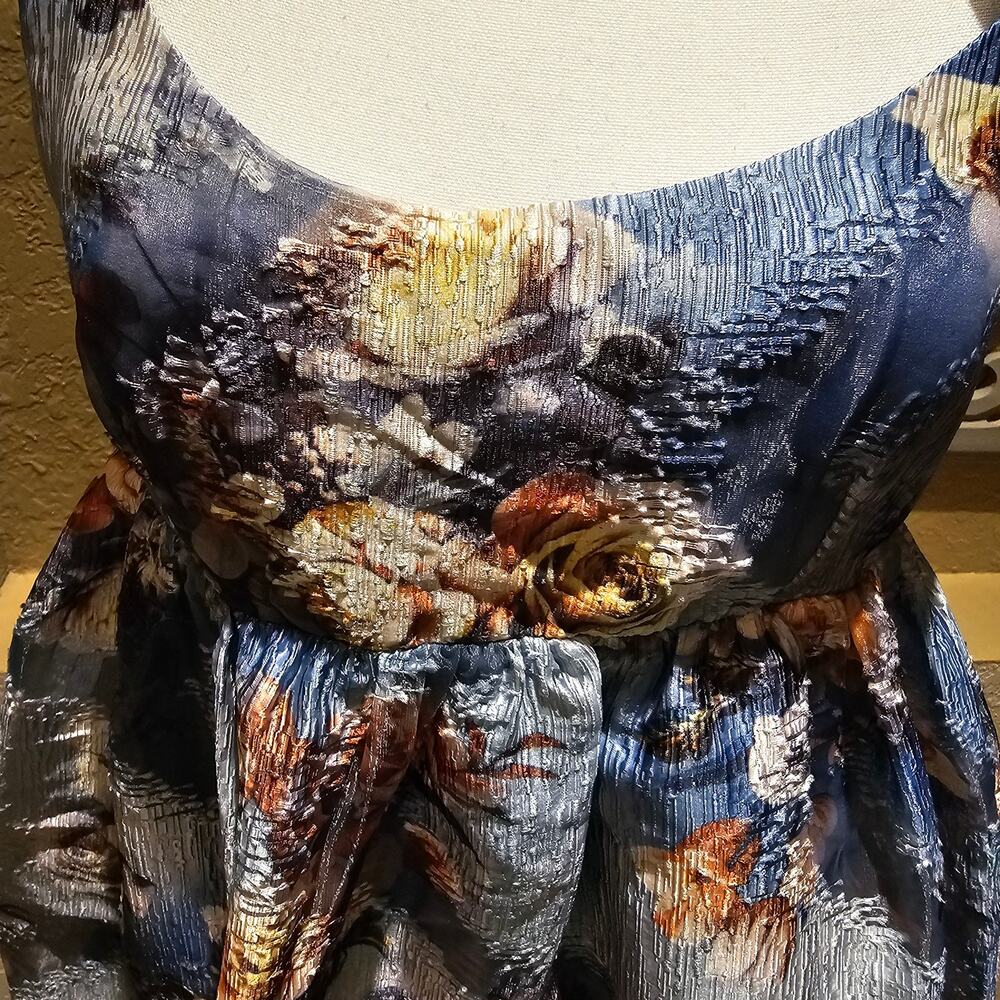 Storia Floral Jacquard Mini Dress S One Shoulder Bow Fit & Flare NWT Cottagecore - Picture 14 of 15